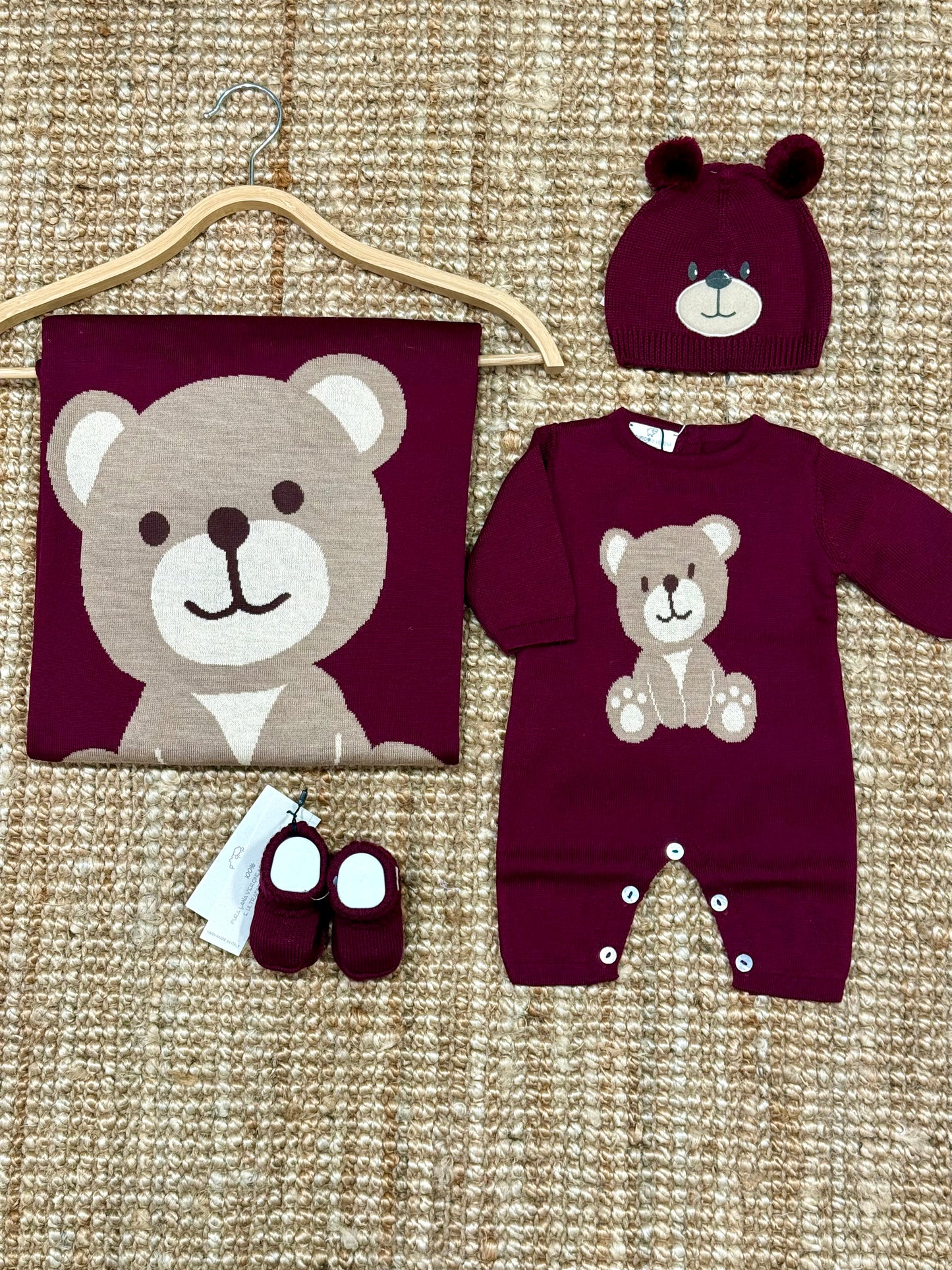 Set nascita orsetto in lana merino